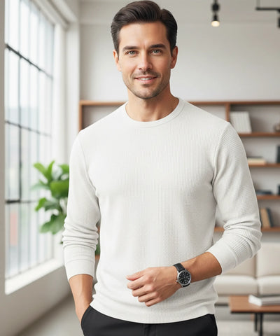Comprar blusa masculina manga longa em malha waffle, confortável e com caimento impecável para looks casuais e modernos ANELLIMN