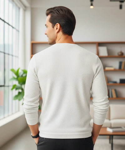 Comprar blusa masculina manga longa em malha waffle, confortável e com caimento impecável para looks casuais e modernos ANELLIMN