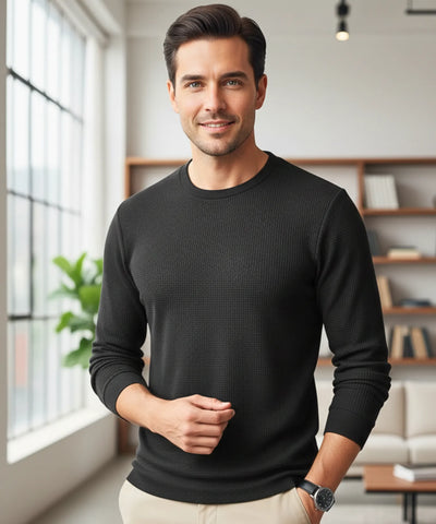 Blusa Masculina Manga Longa Malha Waffle Casual | Pierre