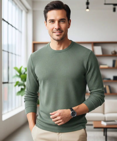 Blusa Masculina Manga Longa Malha Waffle Casual | Pierre