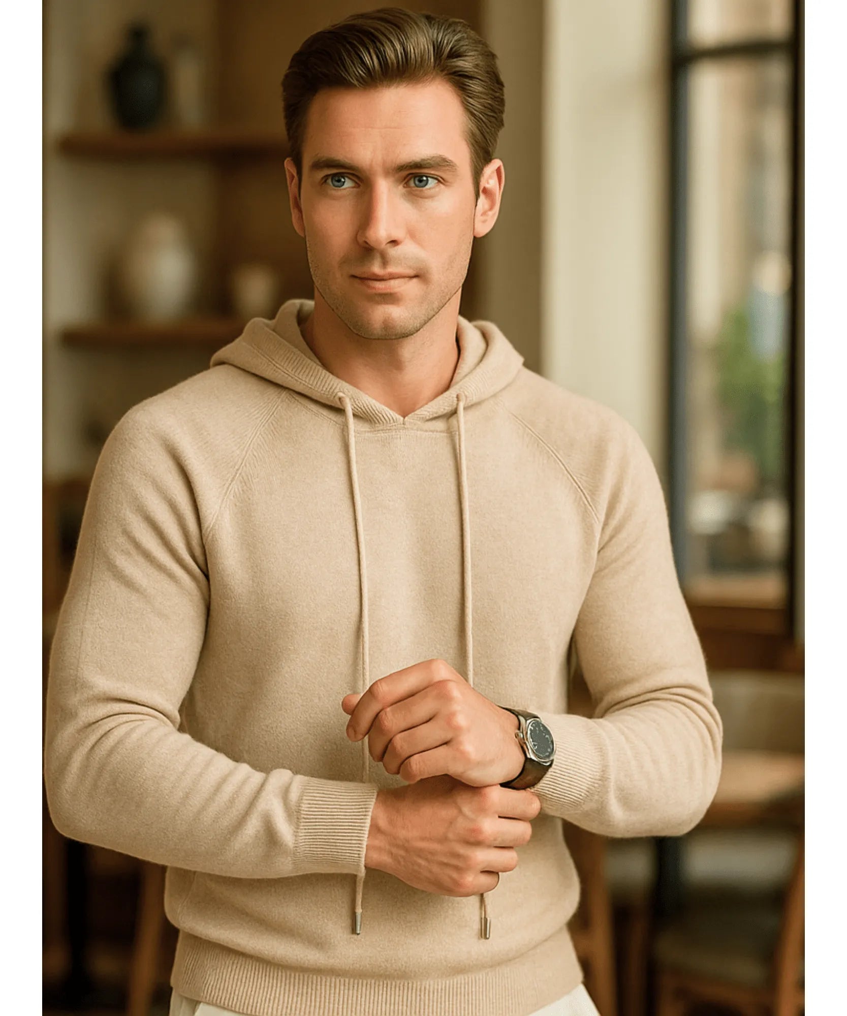 Comprar blusa masculina tricot capuz bege algodão confortável inverno casual moderna em promoção ZARA