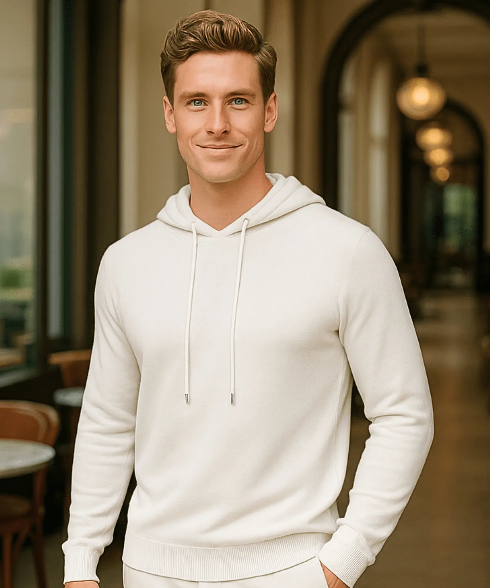 Comprar blusa masculina tricot capuz branco algodão confortável inverno casual moderna em promoção ZARA