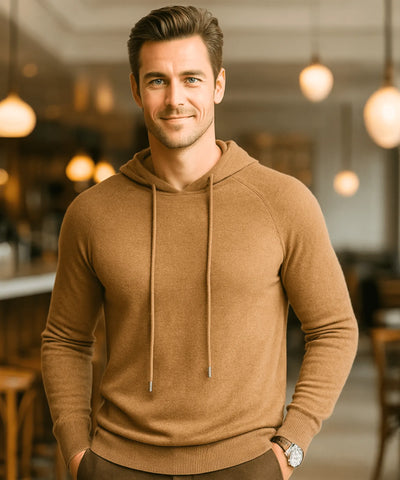Comprar blusa masculina tricot capuz marrom algodão confortável inverno casual moderna em promoção ZARA