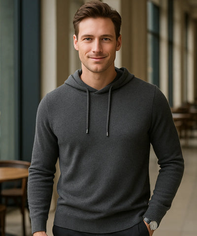 Comprar blusa masculina tricot capuz cinza escuro algodão confortável inverno casual moderna em promoção ZARA