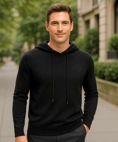 Comprar blusa masculina tricot capuz preto algodão confortável inverno casual moderna em promoção ZARA