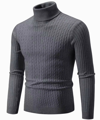 Detalhe do tricot da blusa masculina gola alta cinza escuro