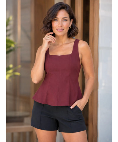 Comprar blusa peplum feminina vinho cintura marcada em promoção Anellimn