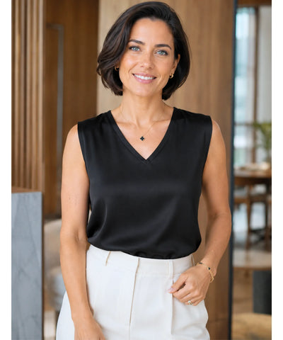 Blusa Regata Feminina Cetim Decote V Elegante Social | Calise