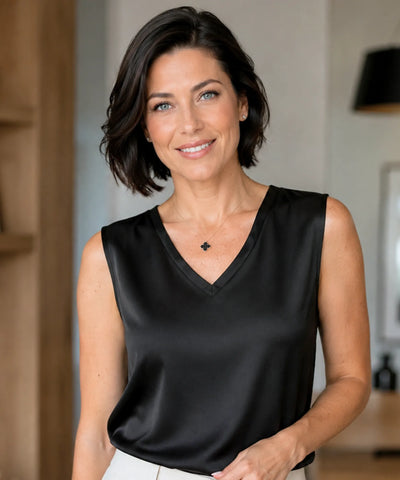 Blusa Regata Feminina Cetim Decote V Elegante Social | Calise