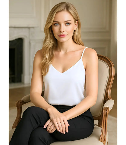 Blusa Regata Feminina de Cetim Social Elegante | Viamor