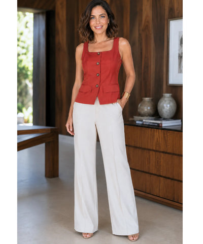 Comprar blusa regata feminina colete social alfaiataria botões elegante executiva trabalho decote quadrado barato ANELLIMN
