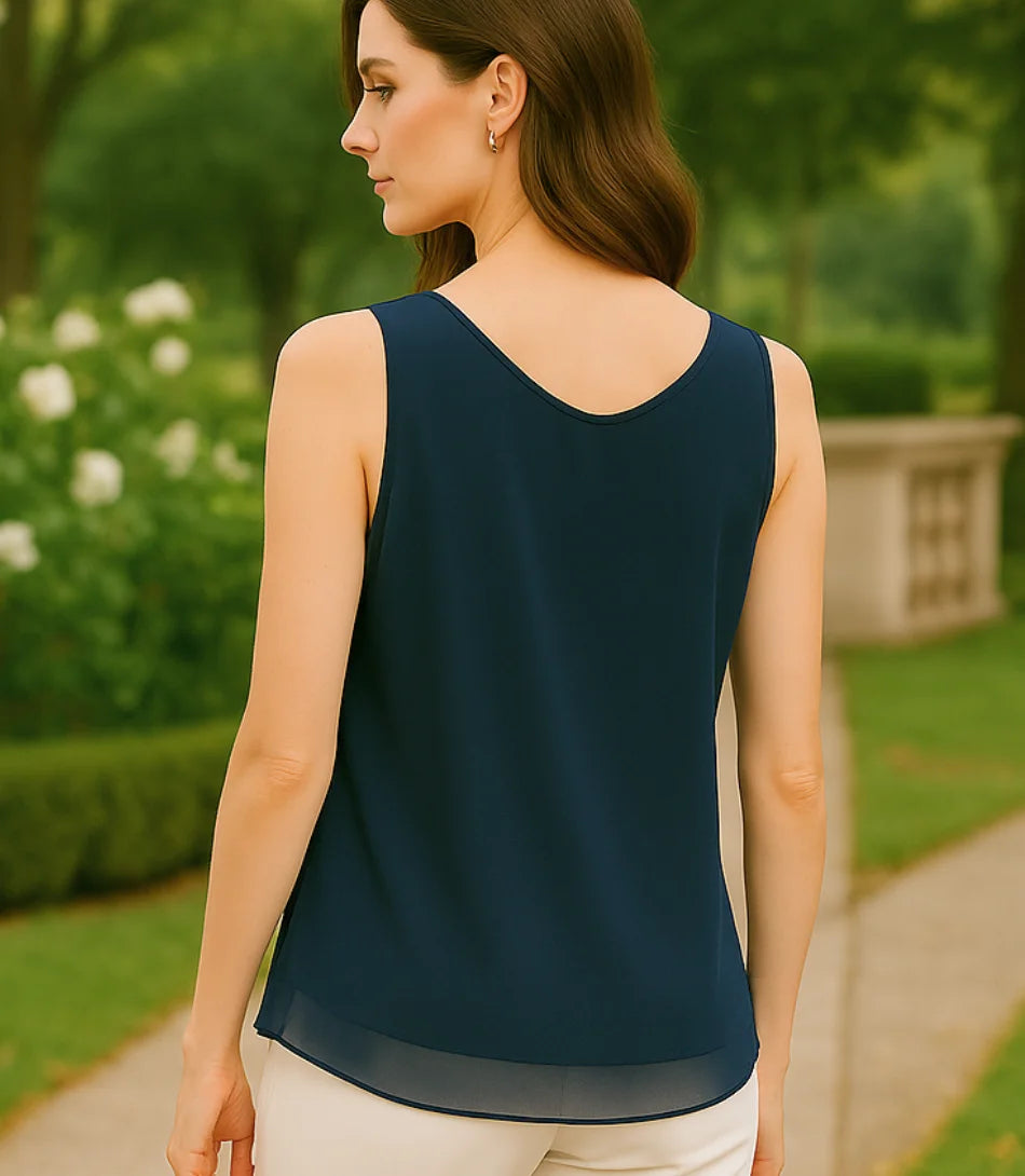 Comprar blusa regata feminina social preta em chiffon elegante para trabalho ou dia a dia barato ANELLIMN

