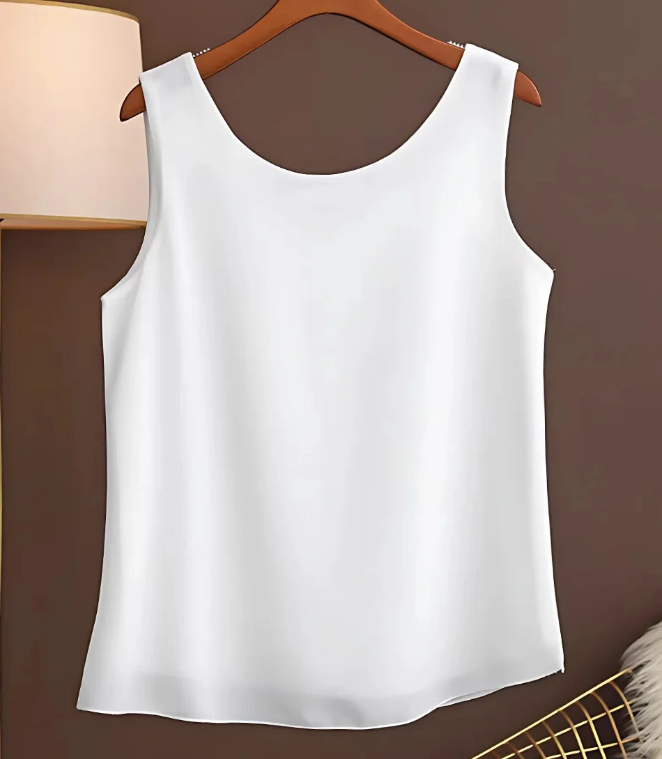 Comprar blusa regata feminina social branco em chiffon elegante para trabalho ou dia a dia barato ANELLIMN
