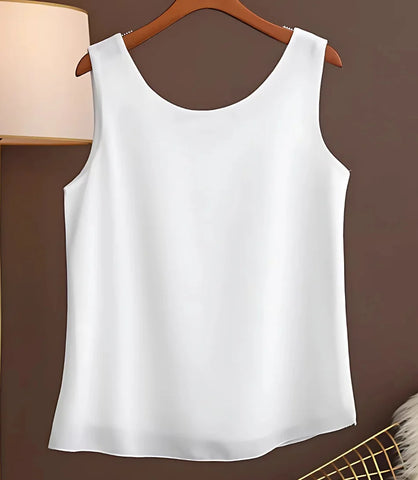 Comprar blusa regata feminina social branco em chiffon elegante para trabalho ou dia a dia barato ANELLIMN
