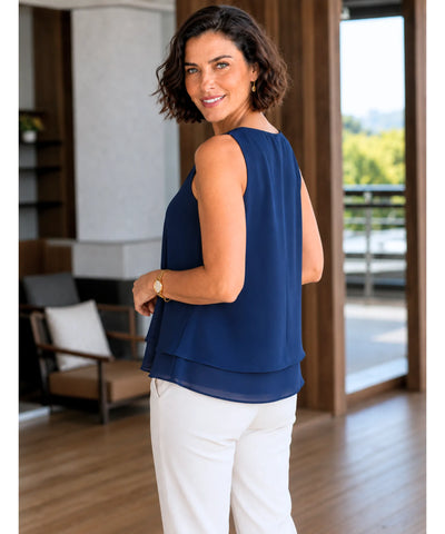 Comprar blusa regata feminina social em chiffon elegante para trabalho ou dia a dia barato ANELLIMN