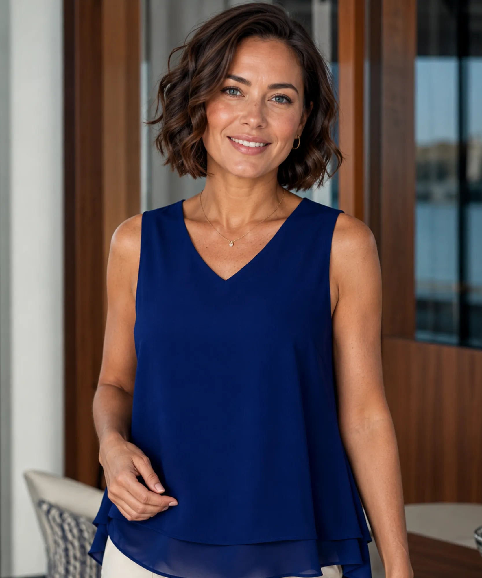 Comprar blusa regata feminina social em chiffon elegante para trabalho ou dia a dia barato ANELLIMN