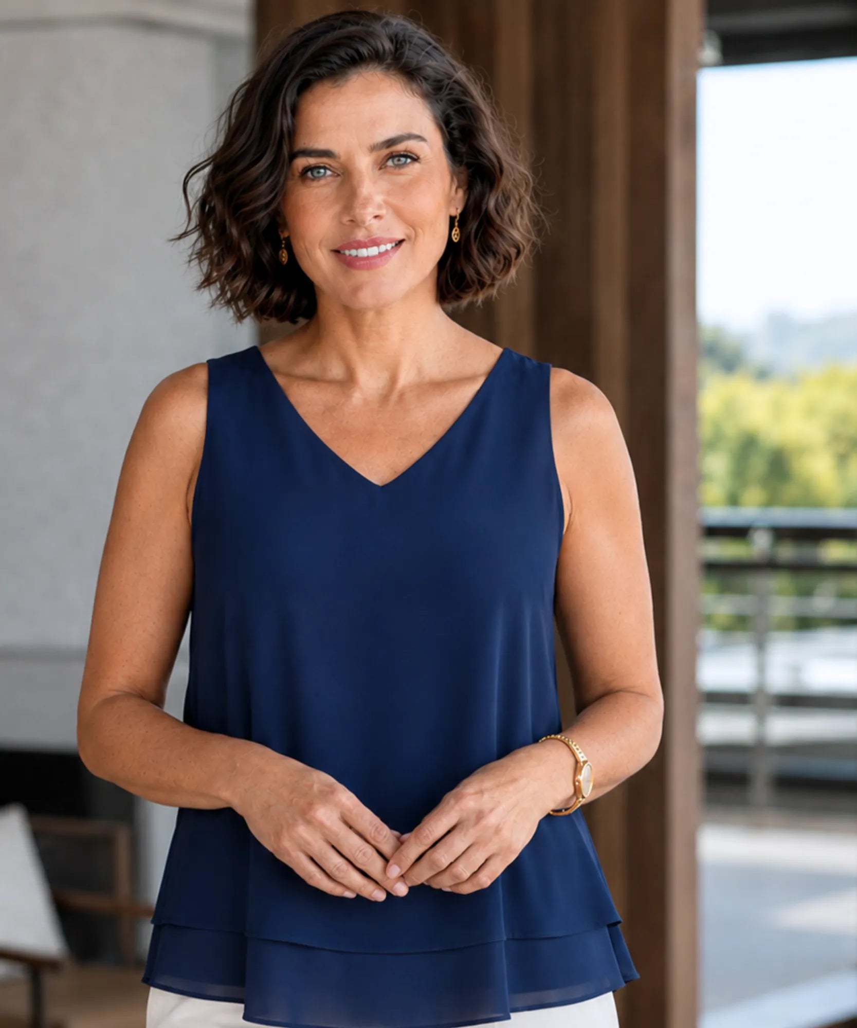Comprar blusa regata feminina social em chiffon elegante para trabalho ou dia a dia barato ANELLIMN