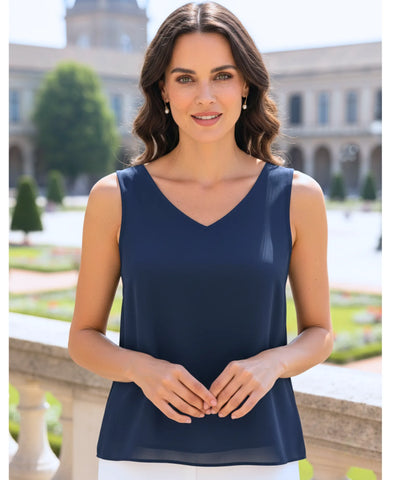 Blusa Regata Feminina Social Chiffon Decote V | Chloe