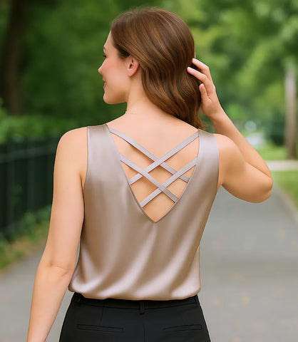Blusa Regata Feminina Social com Decote V Cetim | Caca