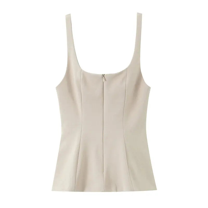 Comprar blusa sem manga feminina peplum decote quadrado off white em promoção Anellimn