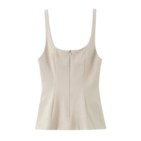 Comprar blusa sem manga feminina peplum decote quadrado off white em promoção Anellimn