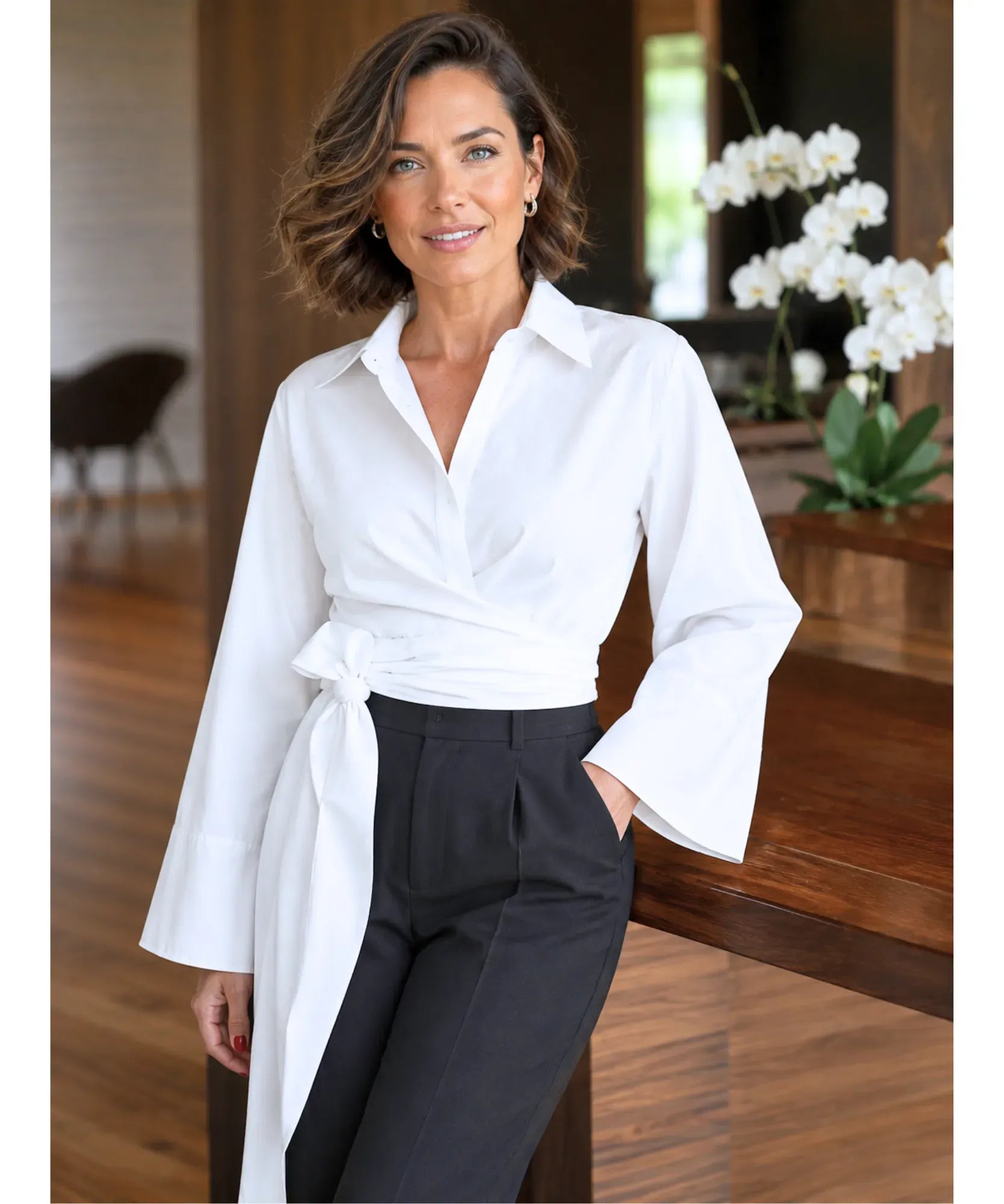 Comprar blusa social feminina em algodão com manga longa para trabalho e ocasiões especiais barato ANELLIMN
