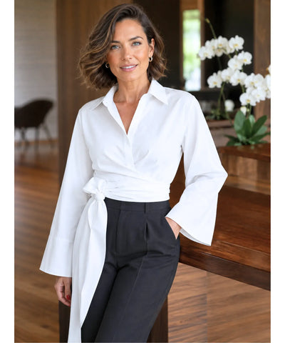 Comprar blusa social feminina em algodão com manga longa para trabalho e ocasiões especiais barato ANELLIMN