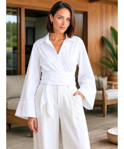Comprar blusa social feminina em algodão com manga longa para trabalho e ocasiões especiais barato ANELLIMN