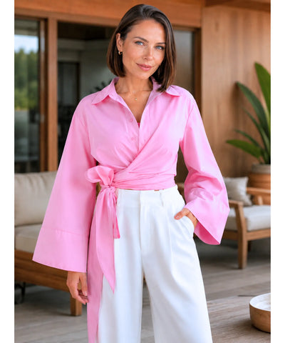 Comprar blusa social feminina em algodão com manga longa para trabalho e ocasiões especiais barato ANELLIMN