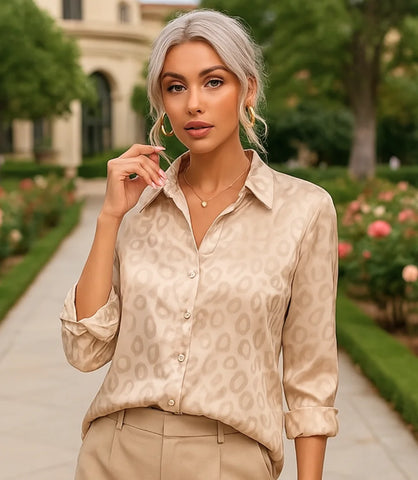 Comprar blusa social feminina em cetim seda champagne para escritório, reuniões e looks casuais refinados em promoção ZARA

