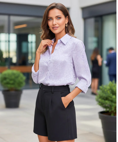 Blusa Social Feminina Manga Longa em Cetim Elegante | Stela