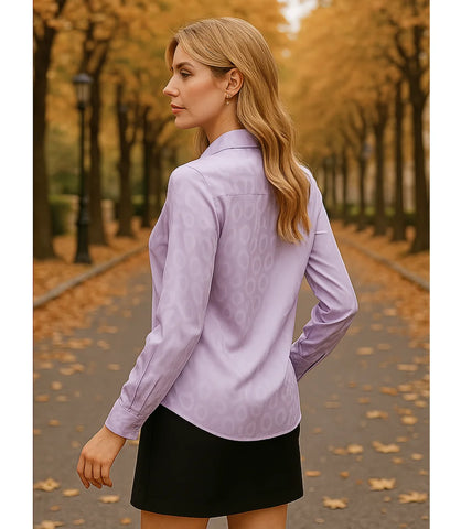 Comprar blusa social feminina em cetim seda lilás para escritório, reuniões e looks casuais refinados em promoção ZARA

