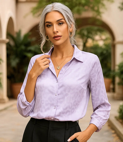 Comprar blusa social feminina em cetim seda lilás para escritório, reuniões e looks casuais refinados em promoção ZARA

