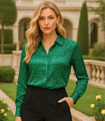 Comprar blusa social feminina em cetim seda verde para escritório, reuniões e looks casuais refinados em promoção ZARA

