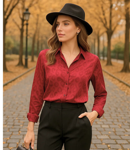 Comprar blusa social feminina em cetim seda vermelho para escritório, reuniões e looks casuais refinados em promoção ZARA

