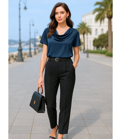 Blusa Social Feminina em Cetim com Drapeado Elegante | Vicki