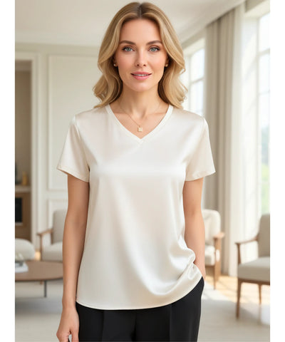 Blusa Social Feminina Elegante em Cetim com Decote V | Jaques