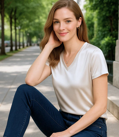 Blusa Social Feminina Elegante em Cetim com Decote V | Jaques