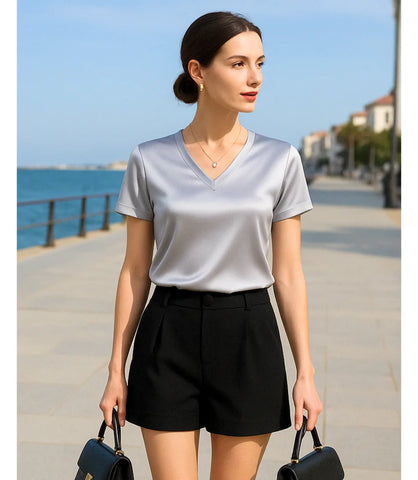 Blusa Social Feminina Elegante em Cetim com Decote V | Jaques