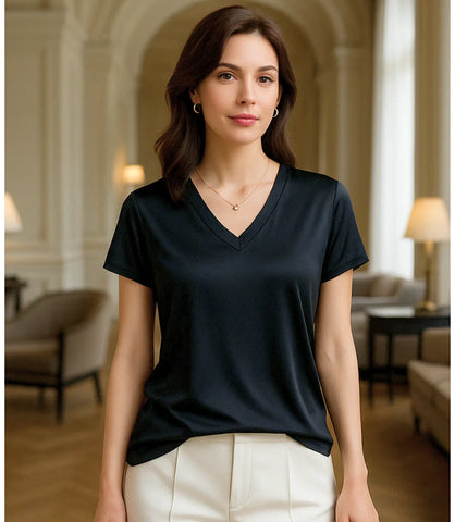 Blusa Social Feminina Elegante em Cetim com Decote V | Jaques