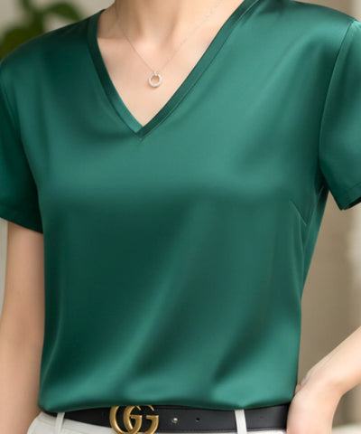 Blusa Social Feminina Elegante em Cetim com Decote V | Jaques