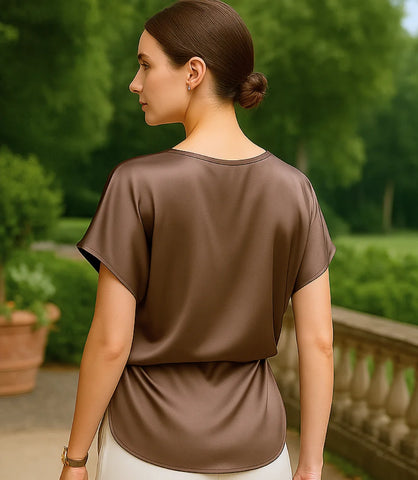 Comprar blusa social feminina de cetim marrom com brilho para ocasiões elegantes ou trabalho em promoção ZARA
