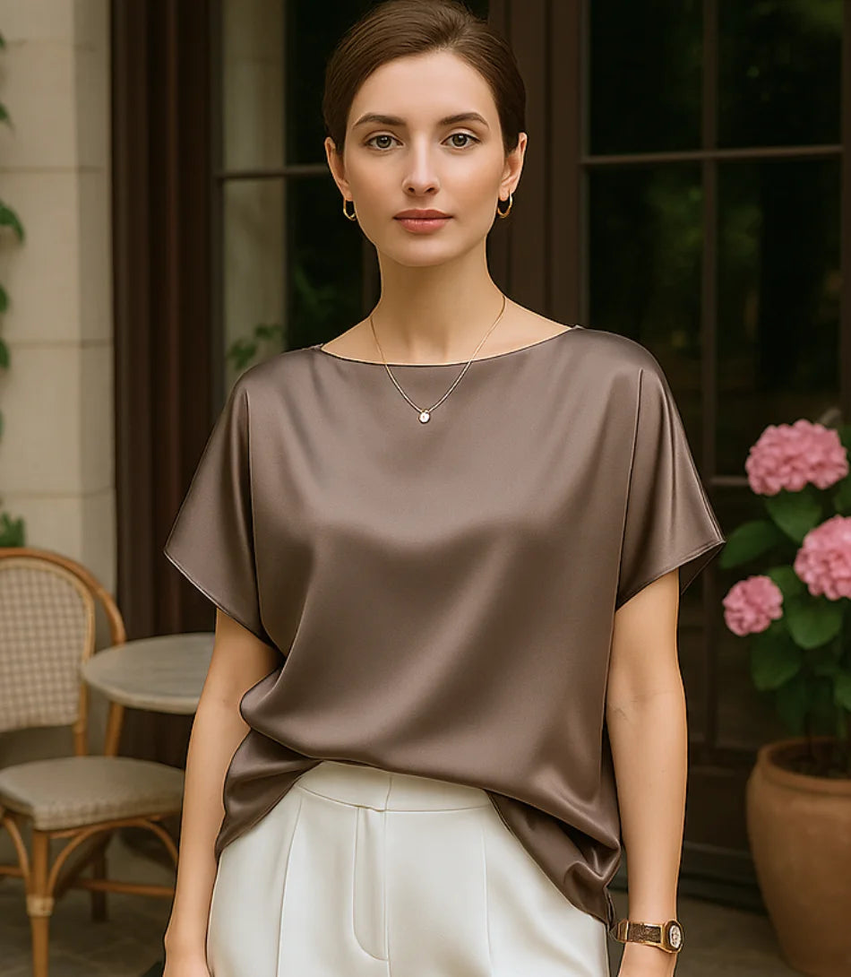 Comprar blusa social feminina de cetim marrom com brilho para ocasiões elegantes ou trabalho em promoção ZARA
