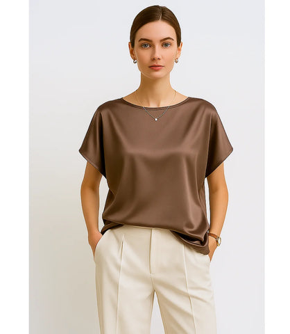 Comprar blusa social feminina de cetim marrom com brilho para ocasiões elegantes ou trabalho em promoção ZARA
