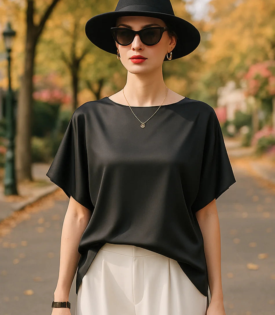 Comprar blusa social feminina de cetim preto  com brilho para ocasiões elegantes ou trabalho em promoção ZARA
