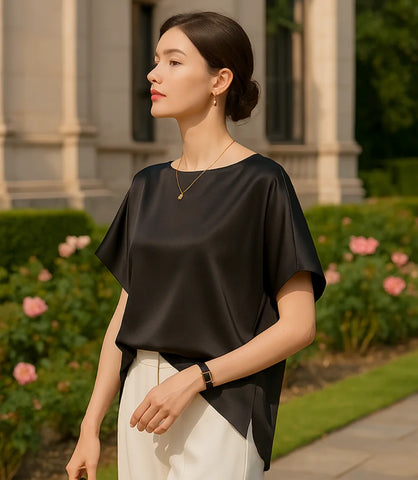 Comprar blusa social feminina de cetim preto  com brilho para ocasiões elegantes ou trabalho em promoção ZARA
