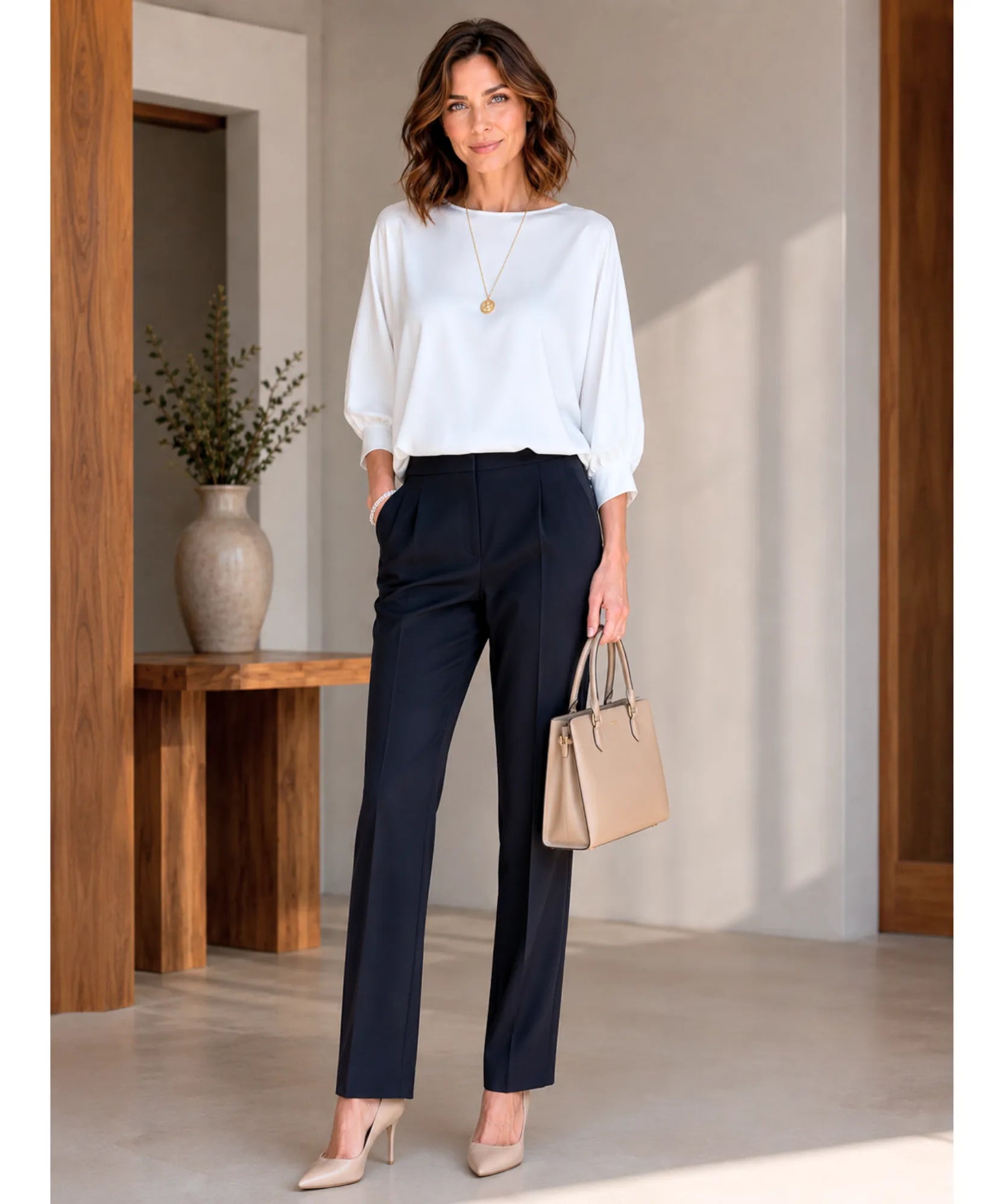 Comprar blusa social feminina cetim com manga 3/4 elegante e versátil para looks sofisticados ou ambiente profissional em promoção ANELLIMN