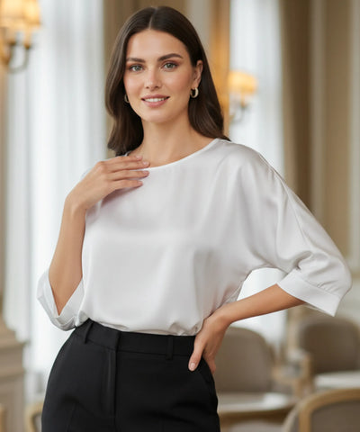 Blusa Social Feminina Cetim Manga 3/4 Elegante | Sisi
