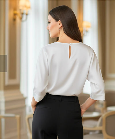 Blusa Social Feminina Cetim Manga 3/4 Elegante | Sisi