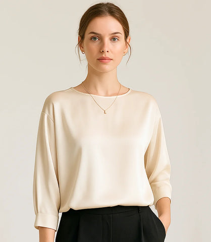 Blusa Social Feminina Cetim Manga 3/4 Elegante | Sisi